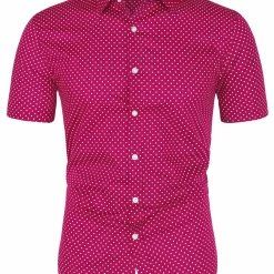 Allegra K HZ160403 Men Short Sleeves Cotton Polka Dots Button Up Shirt