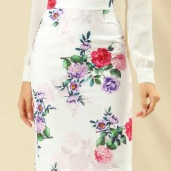 Allegra K Women's Floral Print Pencil Knee Length Skirt 11 Allegra K Women's Floral Print Pencil Knee Length Skirt