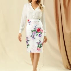 Allegra K Women's Floral Print Pencil Knee Length Skirt 12 Allegra K Women's Floral Print Pencil Knee Length Skirt