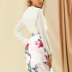 Allegra K Women's Floral Print Pencil Knee Length Skirt 14 Allegra K Women's Floral Print Pencil Knee Length Skirt