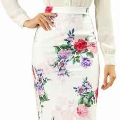 Allegra K Women's Floral Print Pencil Knee Length Skirt