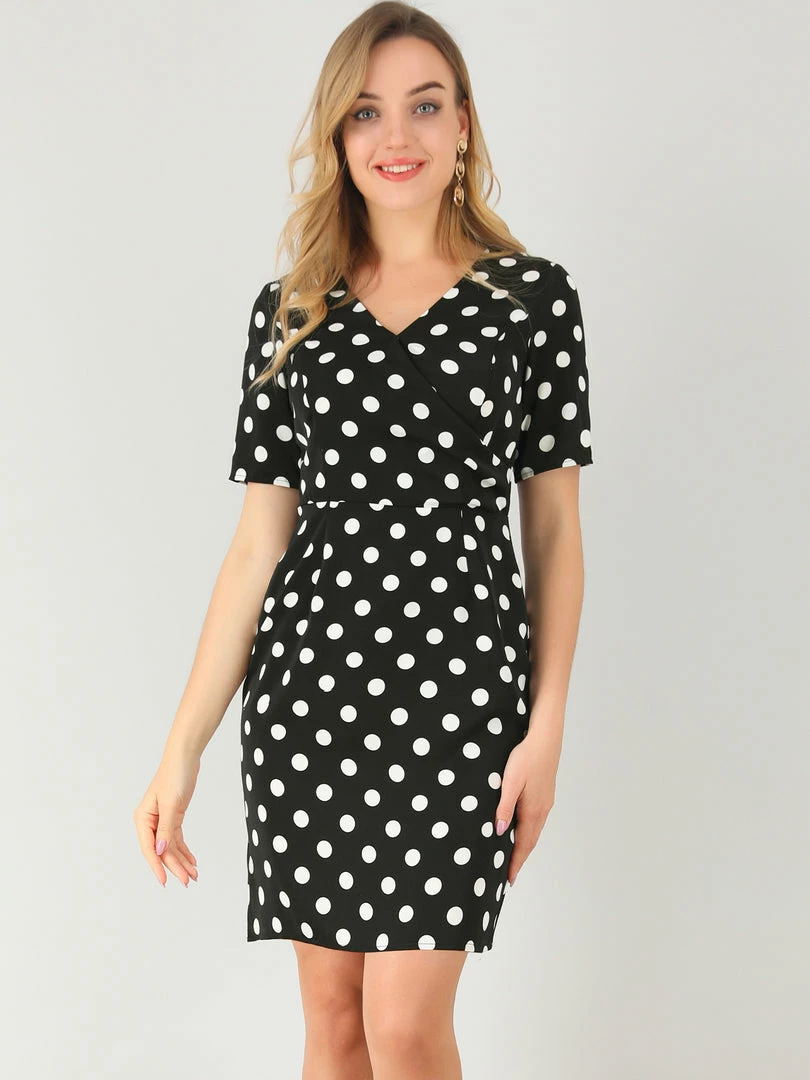 Allegra K Women's Wrap Front Shift Dress Vintage Polka Dots Dress 6 Allegra K Women's Wrap Front Shift Dress Vintage Polka Dots Dress