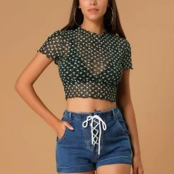 Allegra K Women's Daisy Floral Blouse Casual Ruffle Neckline Crop Tops 12 Allegra K Women's Daisy Floral Blouse Casual Ruffle Neckline Crop Tops