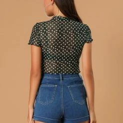 Allegra K Women's Daisy Floral Blouse Casual Ruffle Neckline Crop Tops 14 Allegra K Women's Daisy Floral Blouse Casual Ruffle Neckline Crop Tops