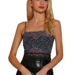 Allegra K Women's Ditsy Floral Print Camisole Sleeveless Spaghetti Strap Lace Hem Cami Top