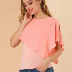 Allegra K Women's Blouse Chiffon Flowy Loose Overlay Soft Poncho Top