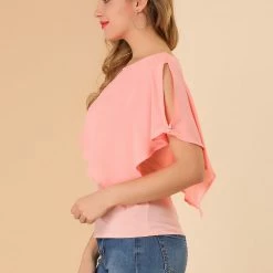 Allegra K Women's Blouse Chiffon Flowy Loose Overlay Soft Poncho Top