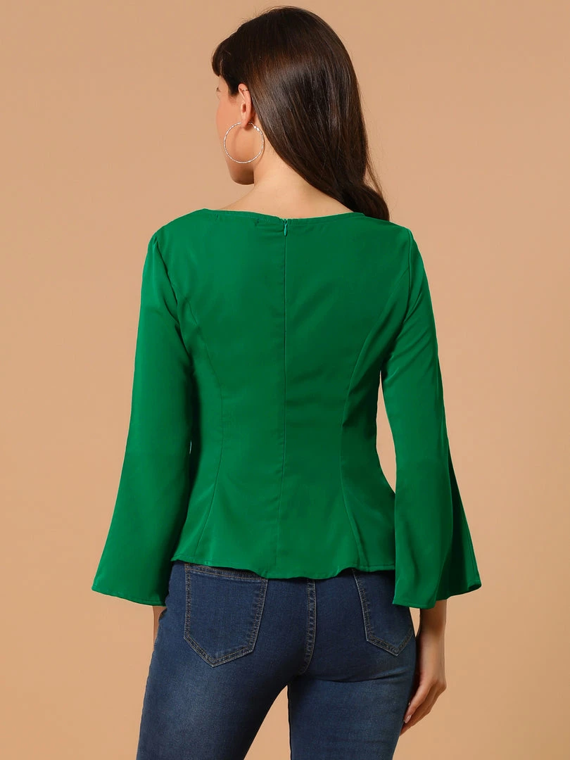 Allegra K Women's Square Neck Bell Sleeve Chiffon Criss Cross Peplum Top 8 Allegra K Women's Square Neck Bell Sleeve Chiffon Criss Cross Peplum Top