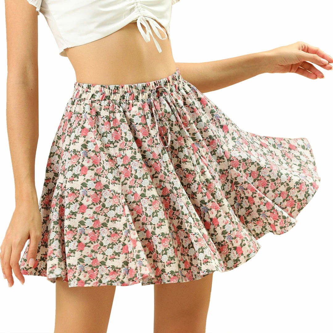 Allegra K Women's Ruffle Mini Skirt Summer Floral Printed Pleated Skirts 4 Allegra K Women's Ruffle Mini Skirt Summer Floral Printed Pleated Skirts