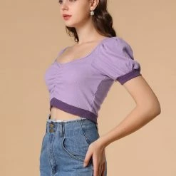 Allegra K Women's Deep V Neck Contrast Color Pullover Knitted Top