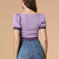 Allegra K Women's Deep V Neck Contrast Color Pullover Knitted Top