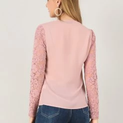 Allegra K Women's V Neck Floral Top Casual Relax Long Sleeve Lace Blouse 20 Allegra K Women's V Neck Floral Top Casual Relax Long Sleeve Lace Blouse