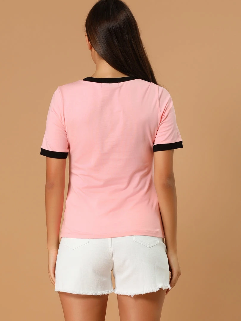 Allegra K Women's Cotton Cat Print Color Block Short Sleeve Top T-Shirt 14 Allegra K Women's Cotton Cat Print Color Block Short Sleeve Top T-Shirt