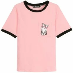 Allegra K Women's Cotton Cat Print Color Block Short Sleeve Top T-Shirt 34 Allegra K Women's Cotton Cat Print Color Block Short Sleeve Top T-Shirt