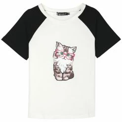 Allegra K Women's Summer Casual Short Sleeve Cartoon Cat Print T-shirt Tee 40 Allegra K Women's Summer Casual Short Sleeve Cartoon Cat Print T-shirt Tee