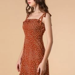 Allegra K Polka Dot Sleeveless Ruffle Tie Mini Dress Women