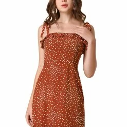 Allegra K Polka Dot Sleeveless Ruffle Tie Mini Dress Women