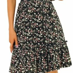 Allegra K Women's Ruffle Hem Flowy Tiered A-Line Floral Midi Skirt