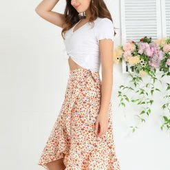 Allegra K Women Ruffle Skirt Tie Waist High Low Floral Wrap Skirt 37 Allegra K Women Ruffle Skirt Tie Waist High Low Floral Wrap Skirt