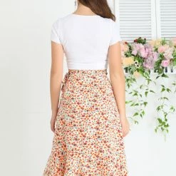 Allegra K Women Ruffle Skirt Tie Waist High Low Floral Wrap Skirt 38 Allegra K Women Ruffle Skirt Tie Waist High Low Floral Wrap Skirt