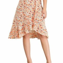 Allegra K Women Ruffle Skirt Tie Waist High Low Floral Wrap Skirt 34 Allegra K Women Ruffle Skirt Tie Waist High Low Floral Wrap Skirt