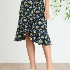 Allegra K Women Ruffle Skirt Tie Waist High Low Floral Wrap Skirt 29 Allegra K Women Ruffle Skirt Tie Waist High Low Floral Wrap Skirt
