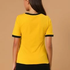 Allegra K Women's Cotton Cat Print Color Block Short Sleeve Top T-Shirt 44 Allegra K Women's Cotton Cat Print Color Block Short Sleeve Top T-Shirt