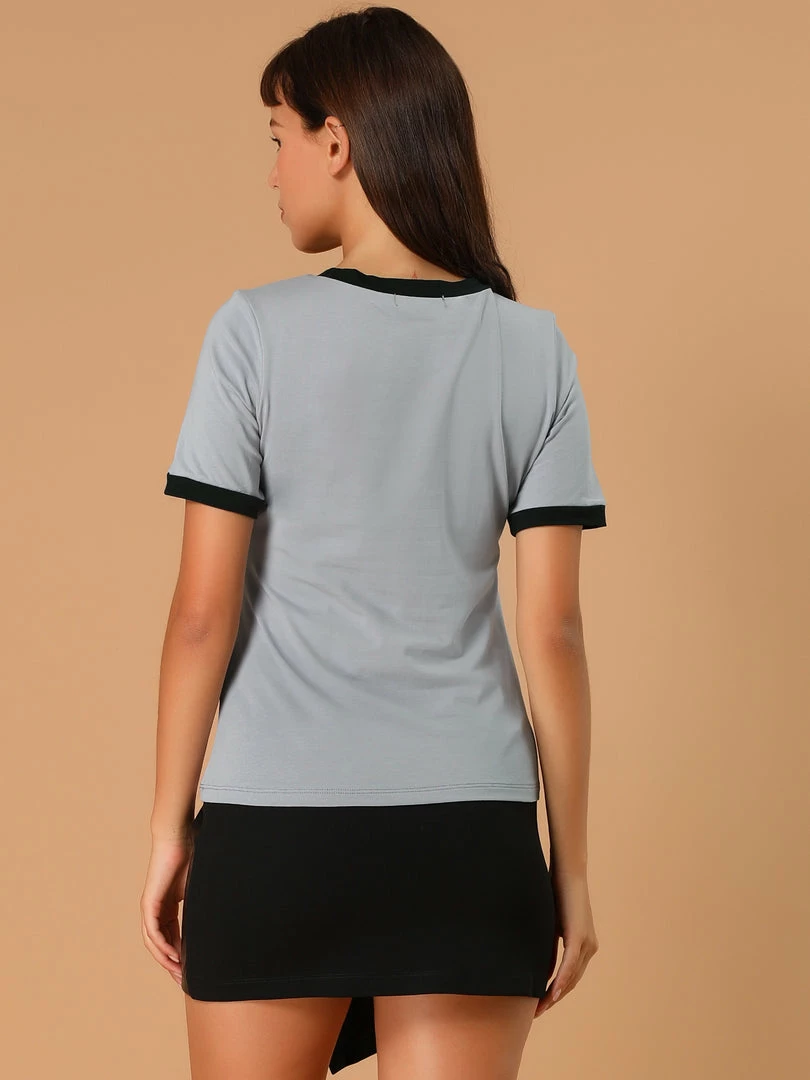 Allegra K Women's Cotton Cat Print Color Block Short Sleeve Top T-Shirt 26 Allegra K Women's Cotton Cat Print Color Block Short Sleeve Top T-Shirt