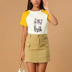 Allegra K Women's Summer Casual Short Sleeve Cartoon Cat Print T-shirt Tee 29 Allegra K Women's Summer Casual Short Sleeve Cartoon Cat Print T-shirt Tee
