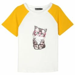 Allegra K Women's Summer Casual Short Sleeve Cartoon Cat Print T-shirt Tee