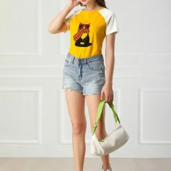 Allegra K Women's Summer Casual Short Sleeve Cartoon Cat Print T-shirt Tee 36 Allegra K Women's Summer Casual Short Sleeve Cartoon Cat Print T-shirt Tee