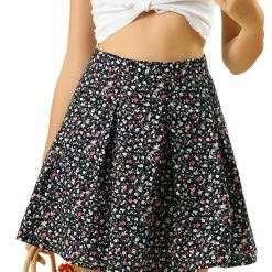 Allegra K Women's A-Line Pleated Front High Waist Vintage Floral Mini Skirt