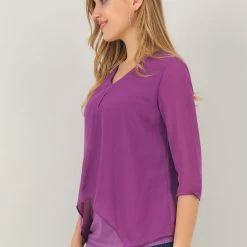 Allegra K Women's Chiffon 3/4 Sleeve V Neck Overlay Blouse