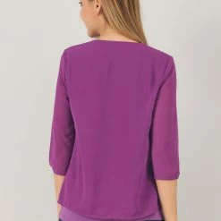 Allegra K Women's Chiffon 3/4 Sleeve V Neck Overlay Blouse