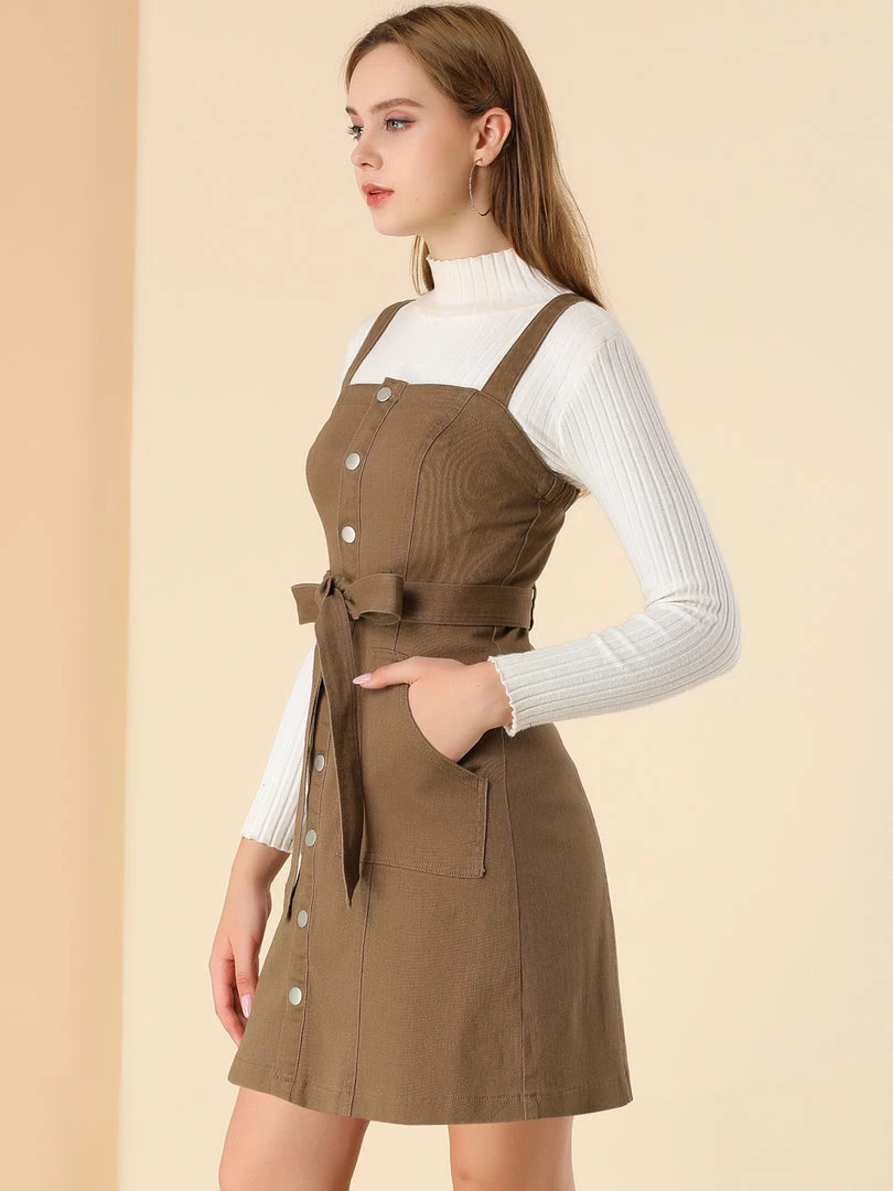 Women Allegra K Classic Adjustable Strap A-Line Overall Denim Dress 16 Women Allegra K Classic Adjustable Strap A-Line Overall Denim Dress