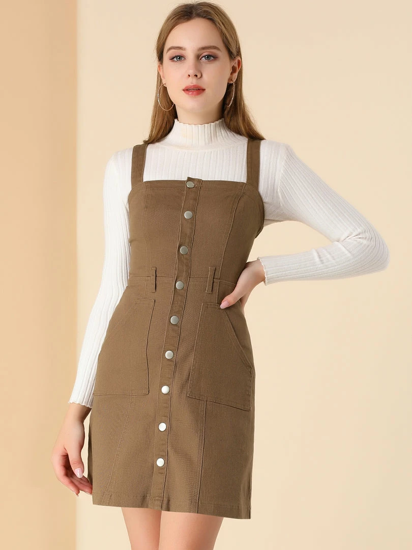 Women Allegra K Classic Adjustable Strap A-Line Overall Denim Dress 18 Women Allegra K Classic Adjustable Strap A-Line Overall Denim Dress