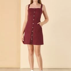 Women Allegra K Classic Adjustable Strap A-Line Overall Denim Dress 58 Women Allegra K Classic Adjustable Strap A-Line Overall Denim Dress