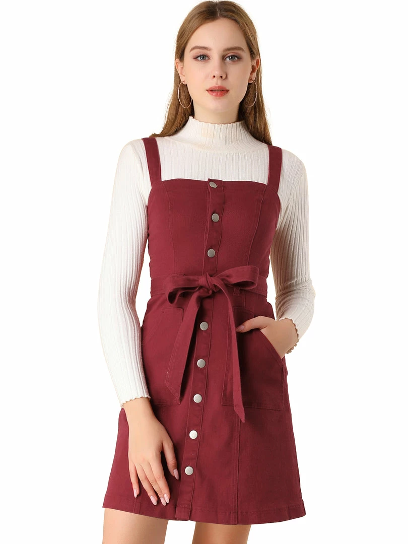 Women Allegra K Classic Adjustable Strap A-Line Overall Denim Dress 9 Women Allegra K Classic Adjustable Strap A-Line Overall Denim Dress