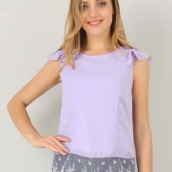 Allegra K Women's Chiffon Lace Blouse Round Neck Cap Sleeve Summer Top Shirt