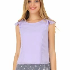 Allegra K Women's Chiffon Lace Blouse Round Neck Cap Sleeve Summer Top Shirt