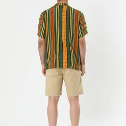 Allegra K Men's Summer Striped Short Sleeves Button Down Printed Hawaiian Shirt