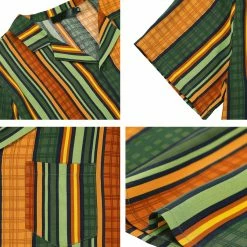Allegra K Men's Summer Striped Short Sleeves Button Down Printed Hawaiian Shirt