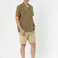 Allegra K Men's Summer Striped Short Sleeves Button Down Printed Hawaiian Shirt