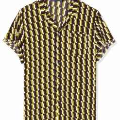 Allegra K Men's Summer Striped Short Sleeves Button Down Printed Hawaiian Shirt