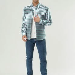 Allegra K Men's Overshirt Cotton Color Block Flannel Button Down Long Sleeve Striped Shirts