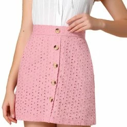 Allegra K Women's Mini Skirt Button Decor Elastic Waist Embroidered A-Line Skirts