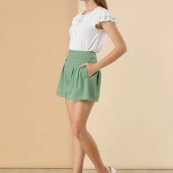 Allegra K Women's Button Front Wide Leg Shorts High Waist A Line Summer Shorts