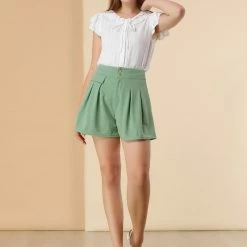 Allegra K Women's Button Front Wide Leg Shorts High Waist A Line Summer Shorts