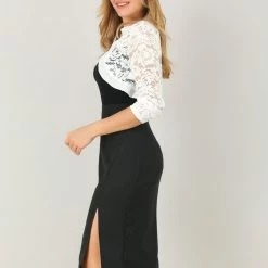 Allegra K Women's Elegant Ruffle Collar Crop Cardigan Sheer Floral Lace Shrug Top