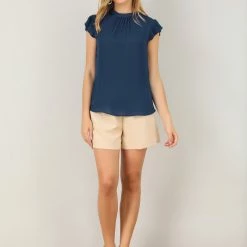 Allegra K Women's Ruffled-Sleeve Round Neckline Casual Office Business Blouse